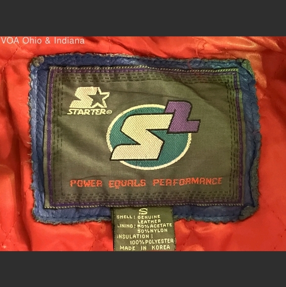 Vintage Blue Red and Yellow Starter Leather Jacket size S - Picture 3 of 6